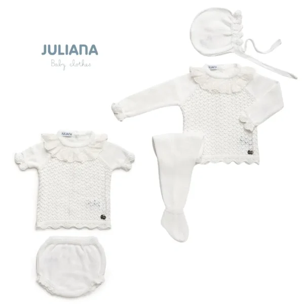Conjunto 3 piezas todo calado puntilla blanco Juliana Vistiendo bebes - Imagen 3