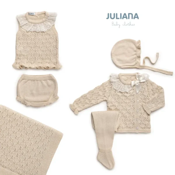 Conjunto 3p calado rombo crudo Juliana Vistiendo bebes - Imagen 3