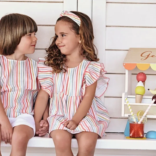 Conjunto camisa niño bolsillo rayado Juliana vistiendo bebés - Imagen 3
