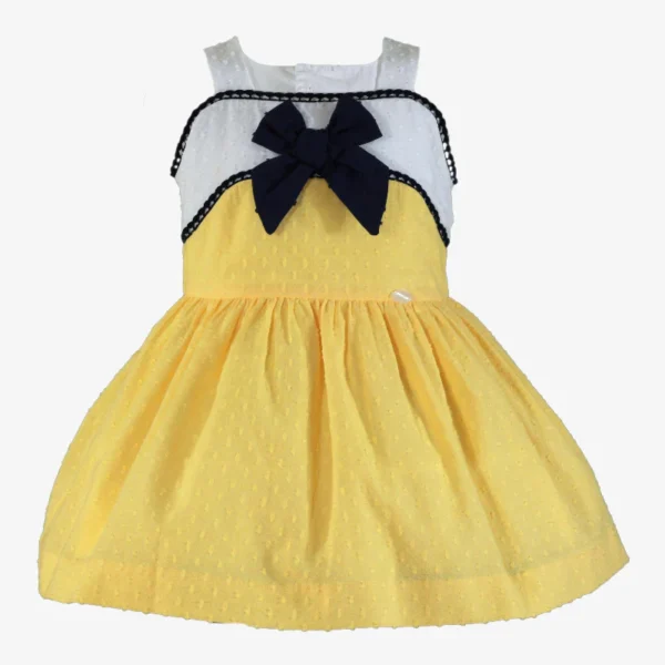 Vestido Plumeti amarillo lazo azul Miranda textil - Imagen 2