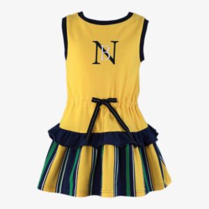 Vestido manga sisada amarillo volante rayas Nelblu Miranda textil