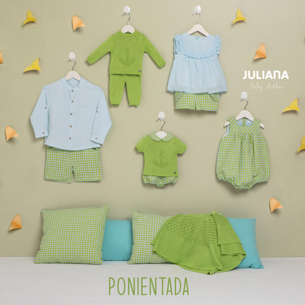 Conjunto pantalón tela Vichy verde lima Juliana vistiendo bebes - Imagen 2