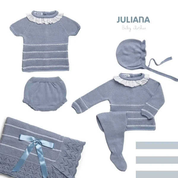 Conjunto 3 piezas lines motas cielo/blanco Juliana Vistiendo bebes - Imagen 2