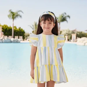 Vestido 2 volantes rayado Juliana vistiendo bebés