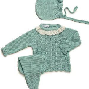Conjunto 3 piezas recogidas verticales verde agua Juliana Vistiendo bebes