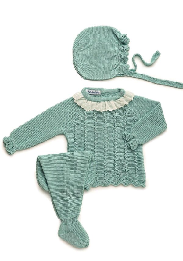 Conjunto 3 piezas recogidas verticales verde agua Juliana Vistiendo bebes