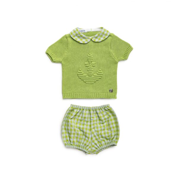 Conjunto pantalón tela Vichy verde lima Juliana vistiendo bebes - Imagen 3
