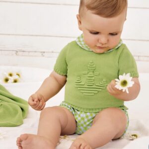 Conjunto pantalón tela Vichy verde lima Juliana vistiendo bebes
