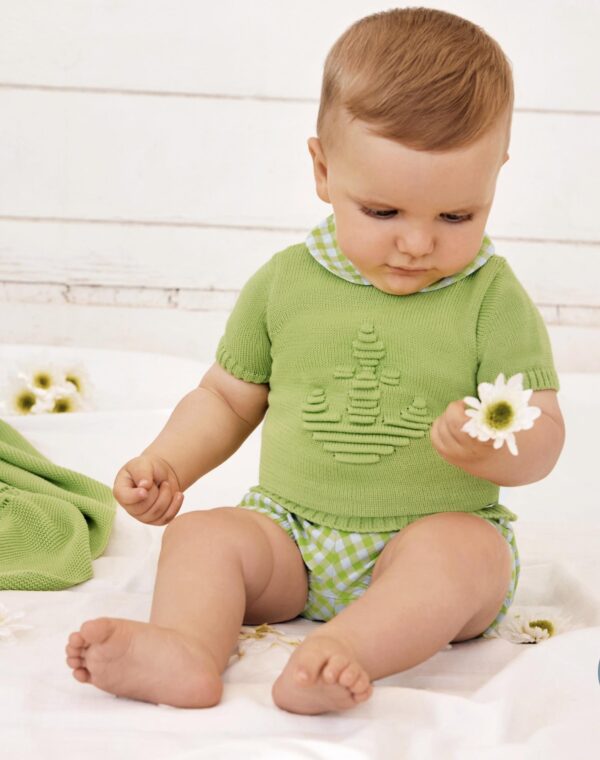 Conjunto pantalón tela Vichy verde lima Juliana vistiendo bebes