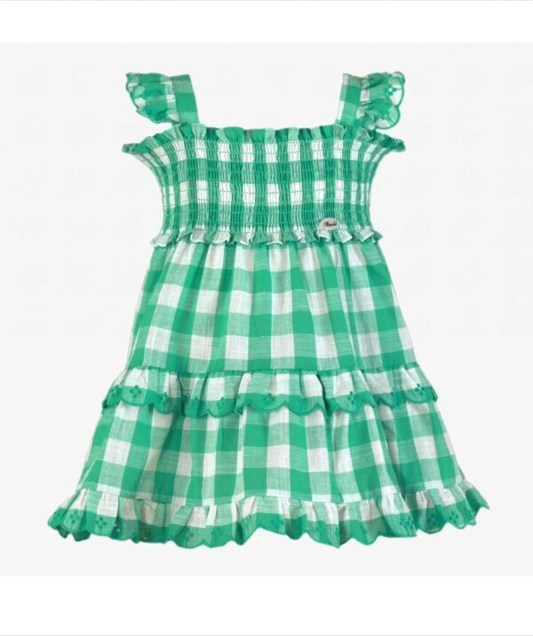 Vestido cuadro Vichy verde Miranda textil - Imagen 3