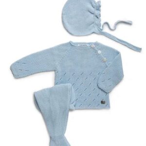 Conjunto 3 piezas calado lateral celeste Juliana Vistiendo bebes