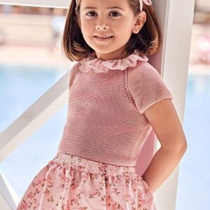 Conjunto Braga Falda rosa empolvado cuadros y flores  Juliana Vistiendo Bebés