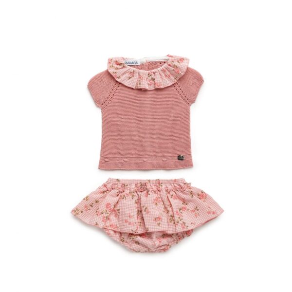 Conjunto Braga Falda rosa empolvado cuadros y flores  Juliana Vistiendo Bebés - Imagen 3