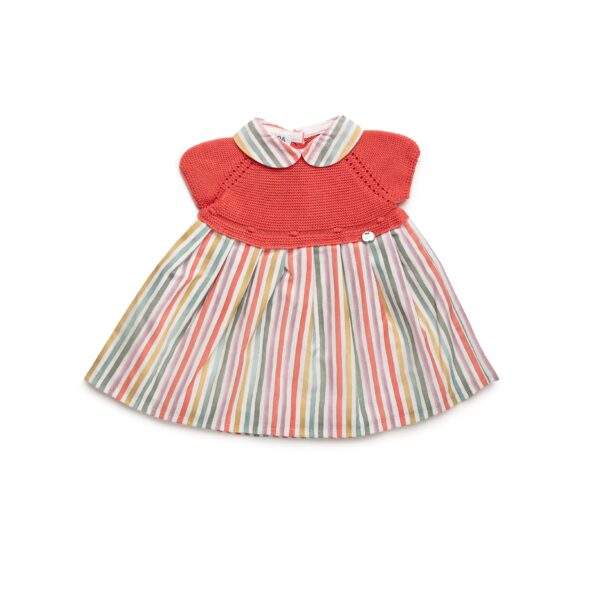 Vestido cuerpo punto rayado cuello Juliana vistiendo bebés