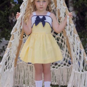 Vestido Plumeti amarillo lazo azul Miranda textil