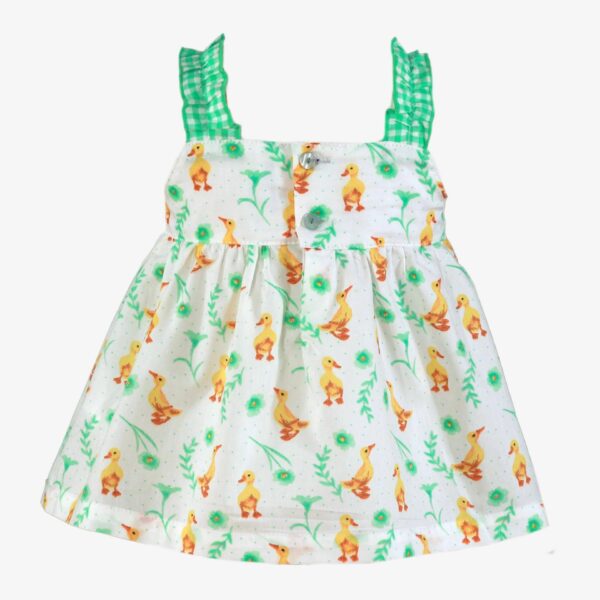 Vestido bebe patos Vichy verde Miranda Textil - Imagen 2