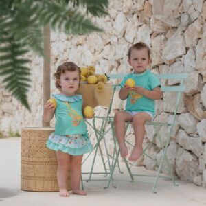 Conjunto bebe niña braguita Vichy verde Pato
