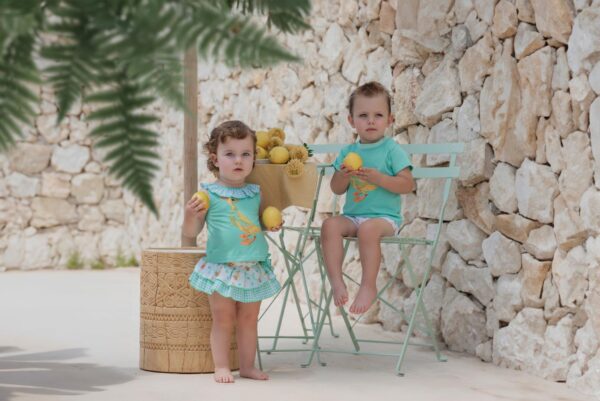 Conjunto bebe niña braguita Vichy verde Pato