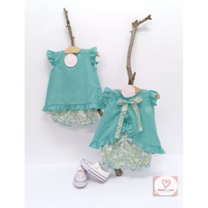 Conjunto Plumeti verde florecitas Liberty