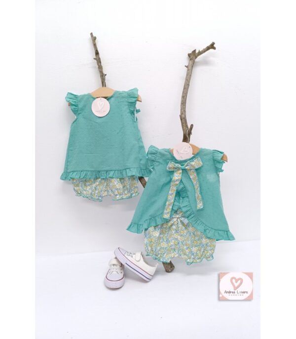 Conjunto Plumeti verde florecitas Liberty