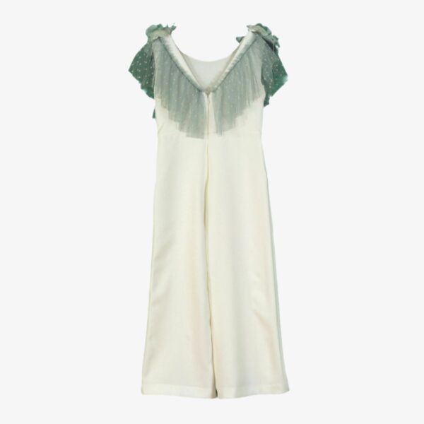Mono niña ceremonia crudo flor verde hombros Miranda textil - Imagen 3