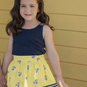 Conjunto camiseta marino y falda amarilla perritos Miranda Textil