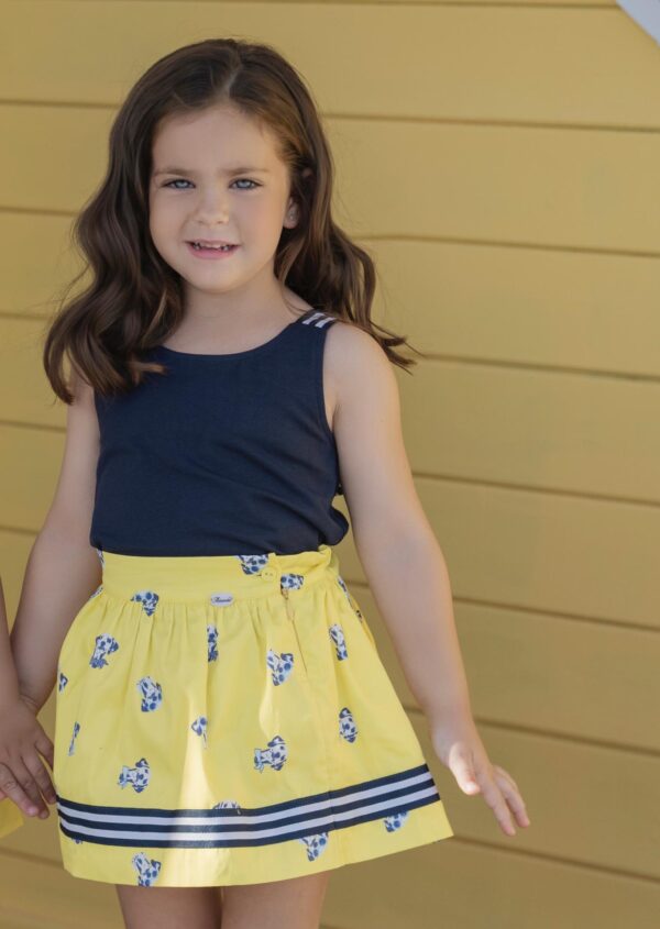 Conjunto camiseta marino y falda amarilla perritos Miranda Textil