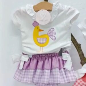 Conjunto gallina Vichy malva
