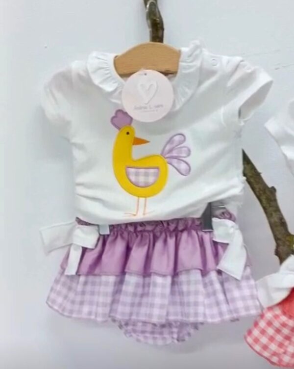 Conjunto gallina Vichy malva