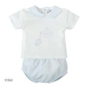 Conjunto bebe barco pez braguita rayas Babidu