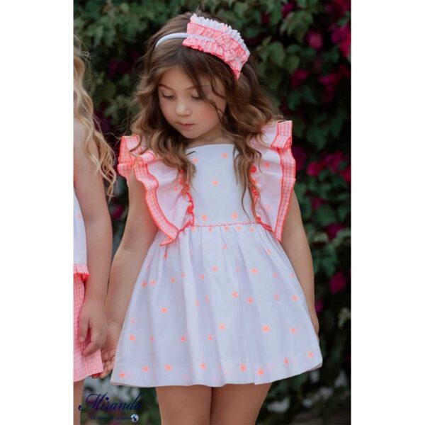 Vestido estrellas Vichy naranja flúor Miranda textil