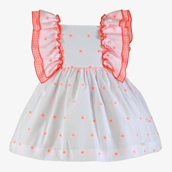 Vestido estrellas Vichy naranja flúor Miranda textil - Imagen 3