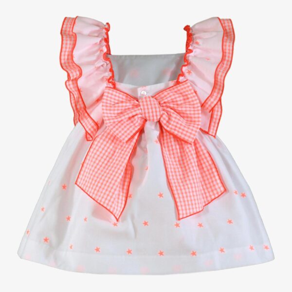 Vestido estrellas Vichy naranja flúor Miranda textil - Imagen 2