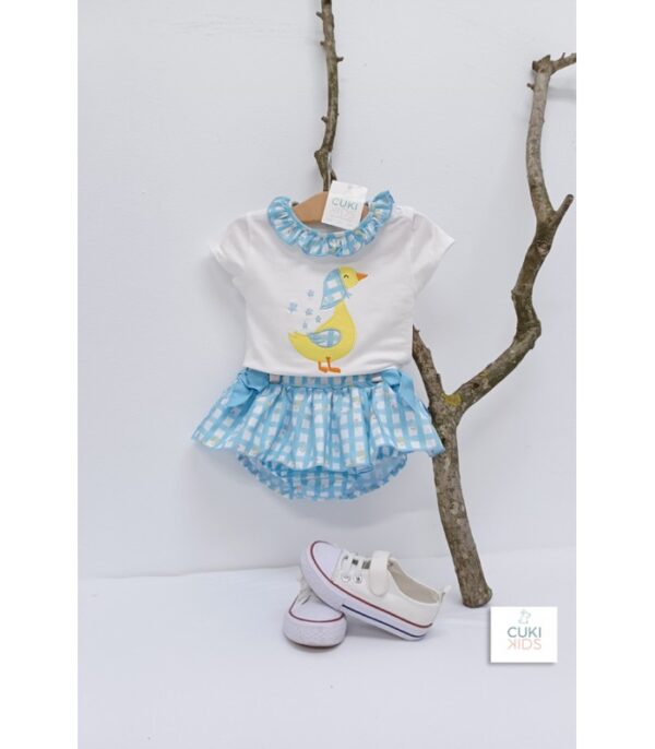 Conjunto pato pañuelo Vichy turquesa flores