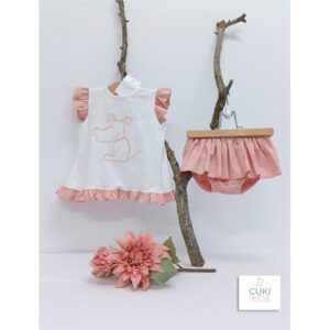 Conjunto perritos rosa empolvado