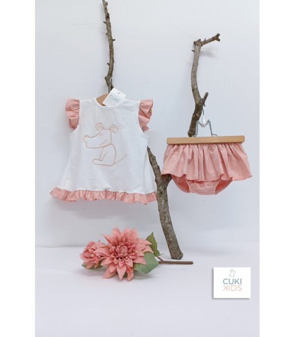 Conjunto perritos rosa empolvado