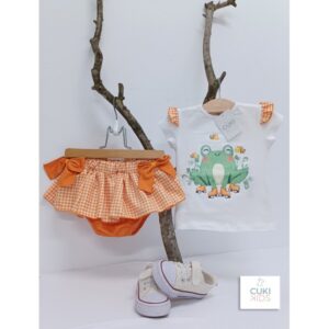 Conjunto rana patinadora Vichy naranja cuki kids