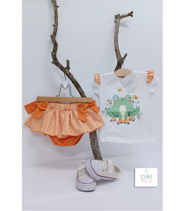 Conjunto rana patinadora Vichy naranja cuki kids