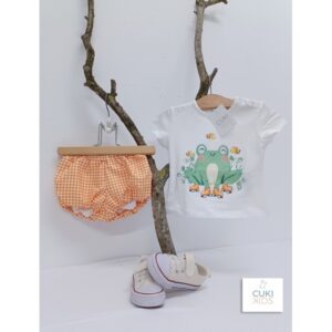 Conjunto rana patinadora BBO Vichy naranja cuki kids