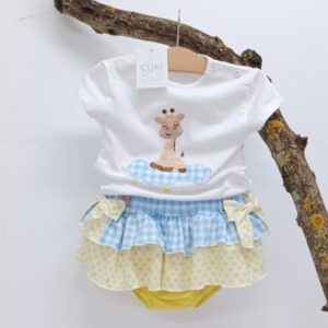 conjunto bebe niña jirafa braguita estrellas y Vichy