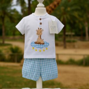 Conjunto jirafa Vichy celeste