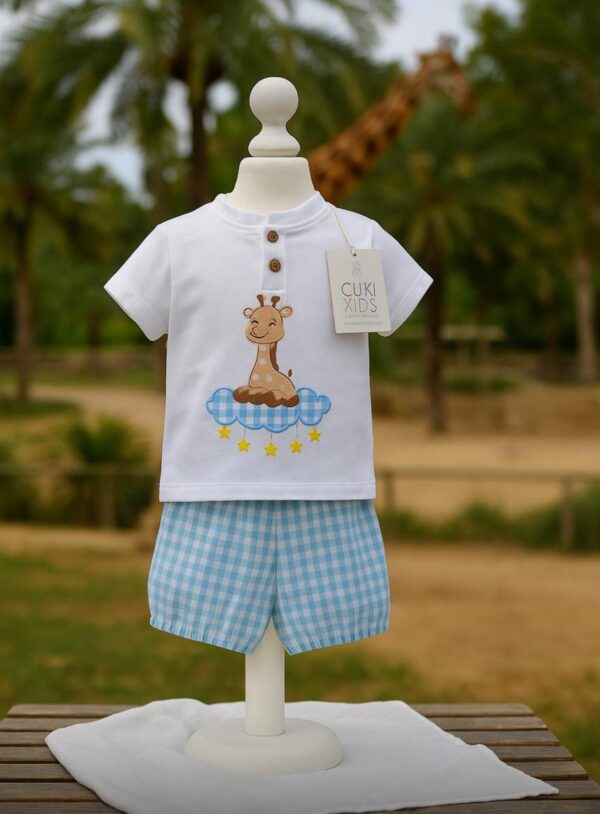 Conjunto jirafa Vichy celeste