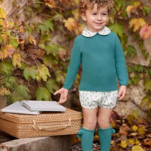 Conjunto pantalón arboles cuello bebe azul Báltico Juliana vistiendo bebes