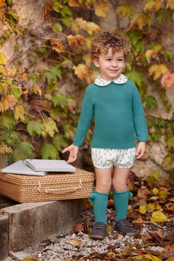 Conjunto pantalón arboles cuello bebe azul Báltico Juliana vistiendo bebes