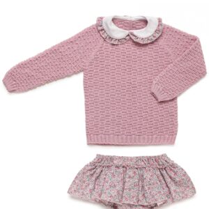 Conjunto Jersey Maquillaje Ranita Volante Cuadritos Flores Juliana Vistiendo bebes