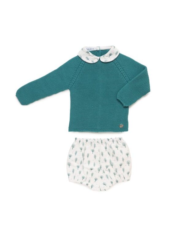 Conjunto pantalón arboles cuello bebe azul Báltico Juliana vistiendo bebes - Imagen 2