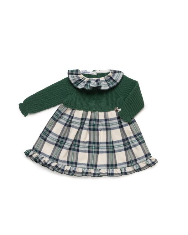 Vestido Cuerpo Punto Verde Falda Cuadros Cuello Juliana Vistiendo bebes - Imagen 2