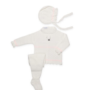 CONJUNTO 3.P ROMBOS VASTAS BLANCO ROSA JULIANA VISTIENDO BEBES