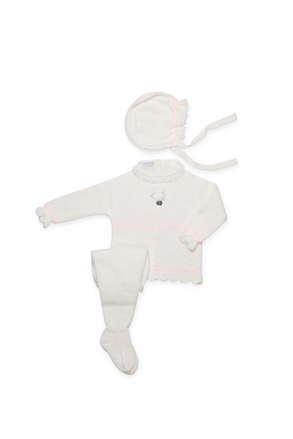 CONJUNTO 3.P ROMBOS VASTAS BLANCO ROSA JULIANA VISTIENDO BEBES