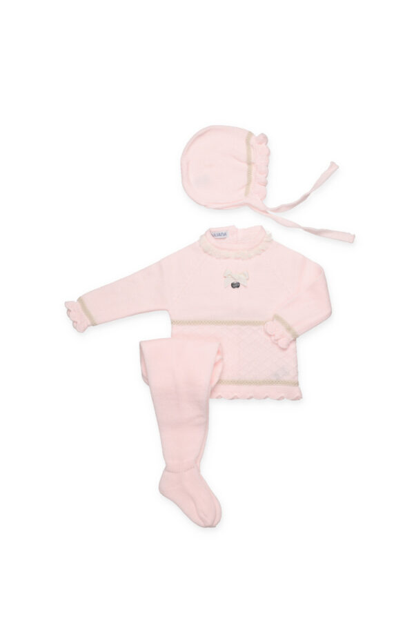 CONJUNTO 3.P ROMBOS VASTAS ROSA CREMA JULIANA VISTIENDO BEBES